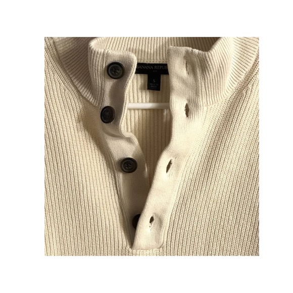 Banana Republic Sweater Sz: S Ivory / Casual Office Academia Waffle Mock-Neck - Picture 5 of 9